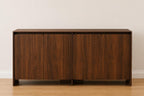 Luxury Modern Buffet Sideboard Cabinet with 4 Doors & Adjustable Shelves – Dark Wood Storage Cabinet for Living Room  Dining Area