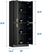 Tall Black Storage Cabinet, Modern Minimalist Freestanding Cupboard, Adjustable Shelves