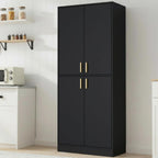 Tall Black Storage Cabinet, Modern Minimalist Freestanding Cupboard, Adjustable Shelves