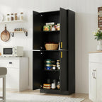 Tall Black Storage Cabinet, Modern Minimalist Freestanding Cupboard, Adjustable Shelves