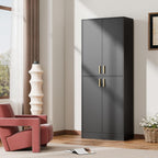 Tall Black Storage Cabinet, Modern Minimalist Freestanding Cupboard, Adjustable Shelves