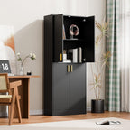 Tall Black Storage Cabinet, Modern Minimalist Freestanding Cupboard, Adjustable Shelves