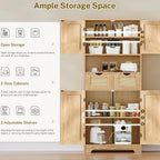 Rattan Storage Cabinet, Boho Modern Wood Pantry Unit, 2 Drawers, Adjustable Shelves
