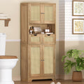 Rattan Storage Cabinet, Boho Modern Wood Pantry Unit, 2 Drawers, Adjustable Shelves