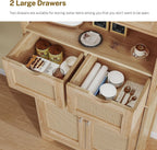 Rattan Storage Cabinet, Boho Modern Wood Pantry Unit, 2 Drawers, Adjustable Shelves
