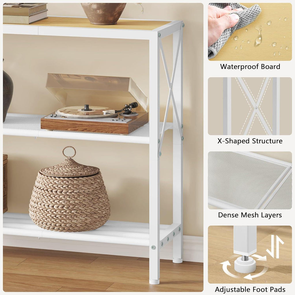 Rustic Gold Console Table with 3-Tier Storage Shelves for Entryway & Living Room