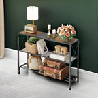 Rustic Gold Console Table with 3-Tier Storage Shelves for Entryway & Living Room