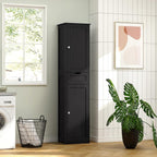 Tall Black Storage Cabinet, Narrow Bathroom Kitchen Organizer, Adjustable Shelf Drawer