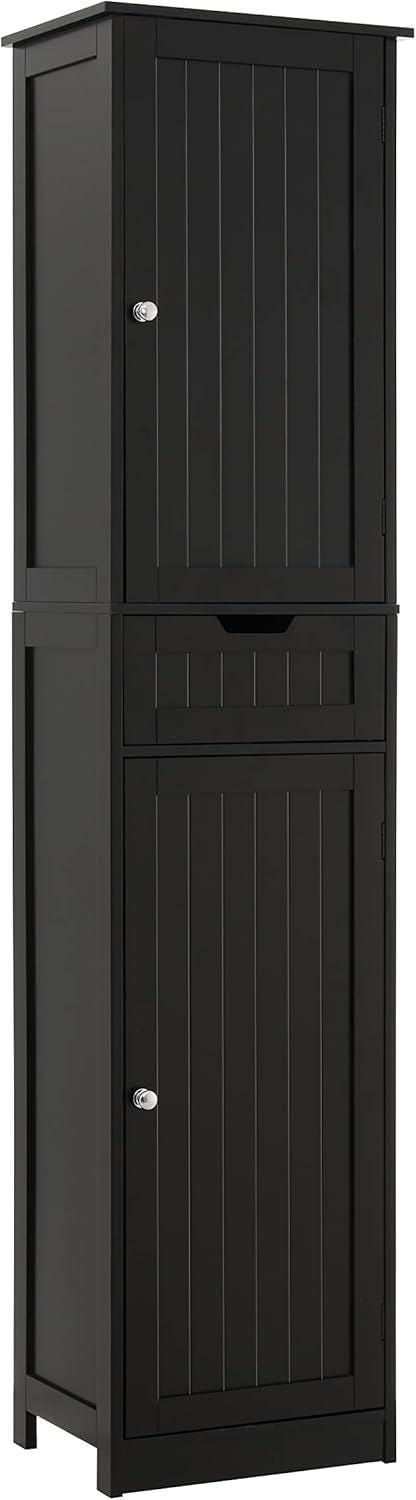 Tall Black Storage Cabinet, Narrow Bathroom Kitchen Organizer, Adjustable Shelf Drawer