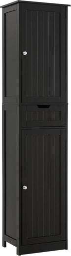 Tall Black Storage Cabinet, Narrow Bathroom Kitchen Organizer, Adjustable Shelf Drawer