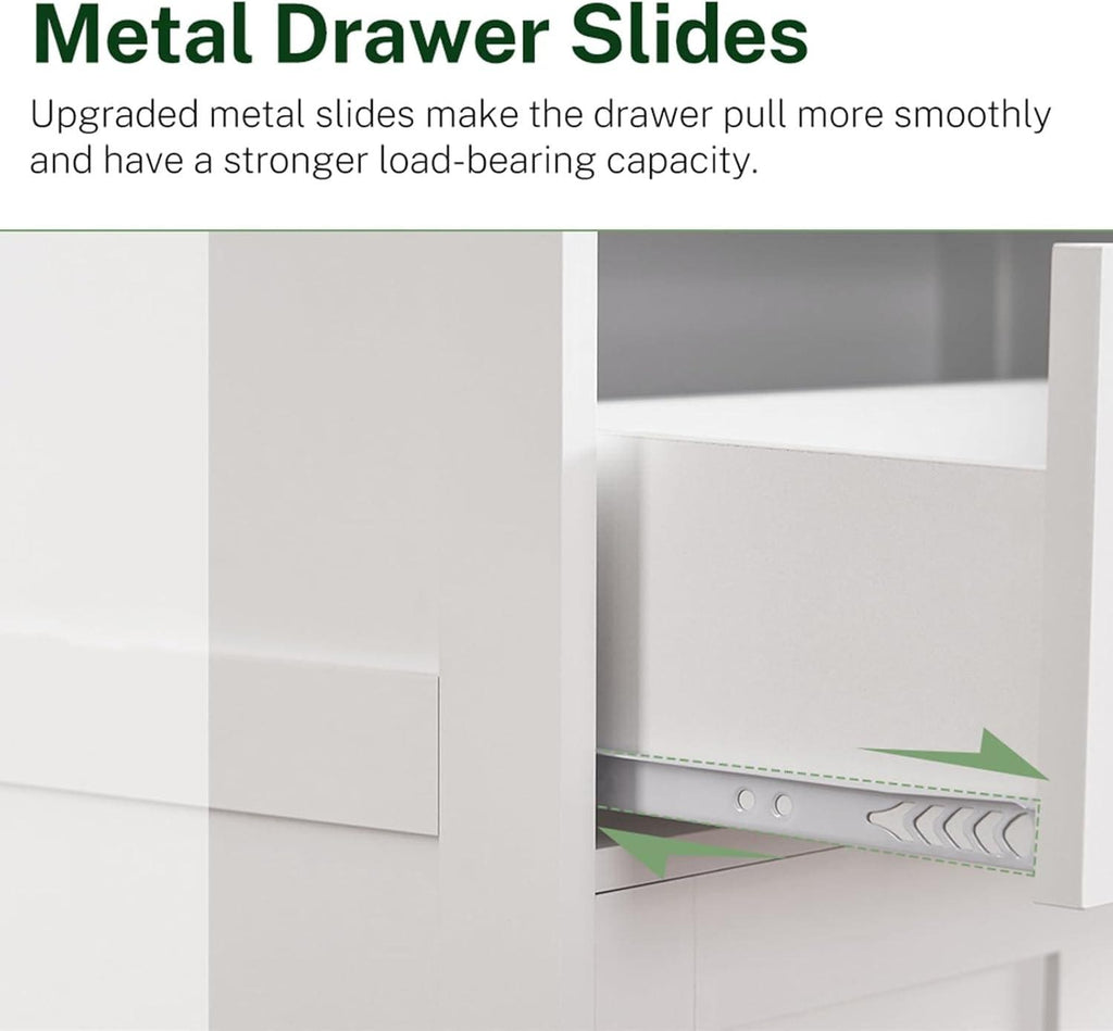 Tall White Storage Cabinet, Modern Minimalist Pantry Cupboard, Adjustable Shelves, Drawer
