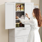 Tall White Storage Cabinet, Modern Minimalist Pantry Cupboard, Adjustable Shelves, Drawer