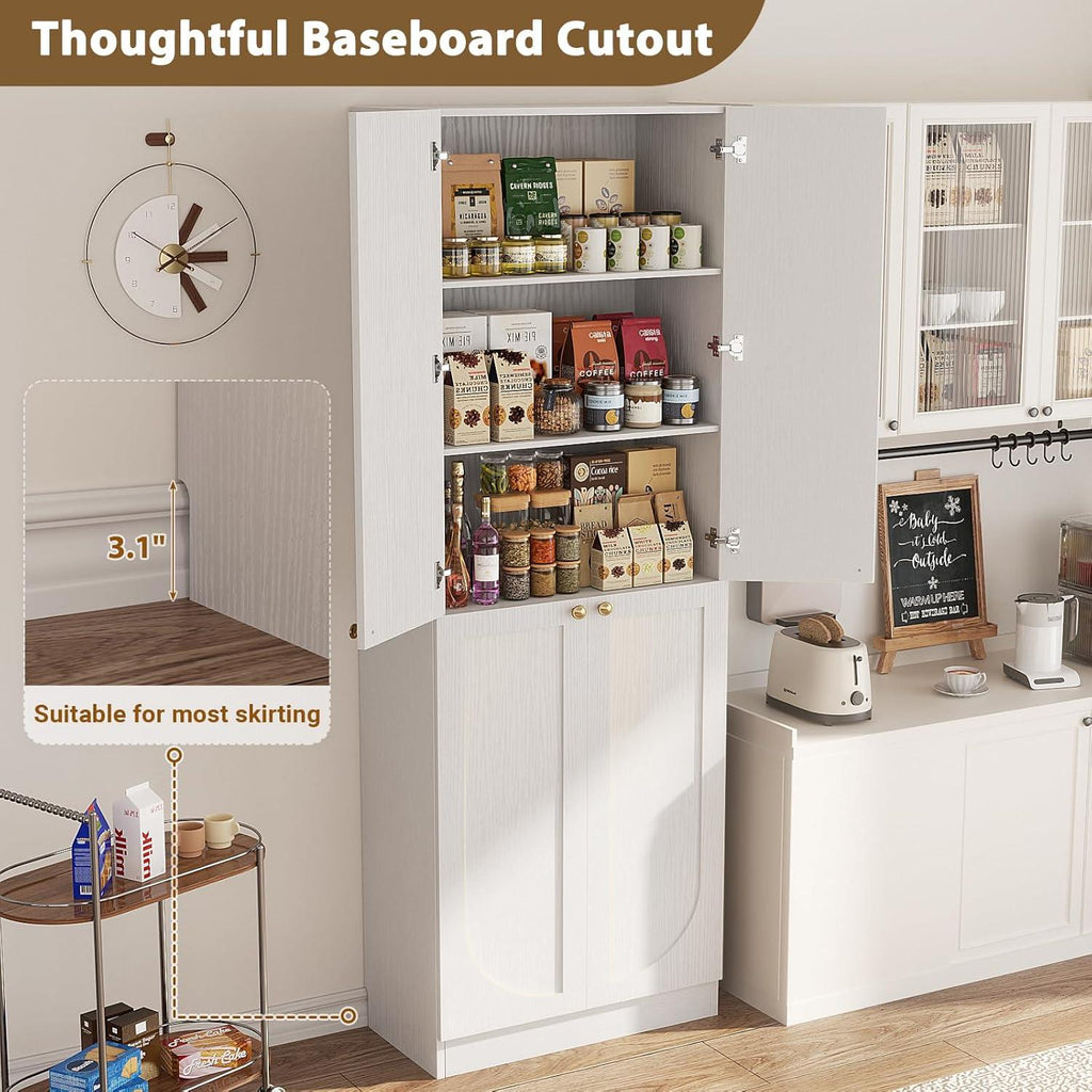 80" Tall Farmhouse Pantry Cabinet, Arched Doors, Freestanding Kitchen Storage Organizer