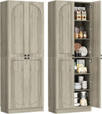 80" Tall Farmhouse Pantry Cabinet, Arched Doors, Freestanding Kitchen Storage Organizer