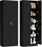 80" Tall Farmhouse Pantry Cabinet, Arched Doors, Freestanding Kitchen Storage Organizer