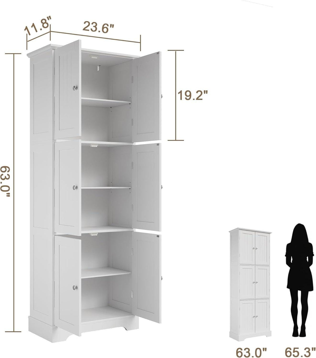 ChooChoo Tall Bathroom Storage Cabinet with 6 Doors & Adjustable Shelves, White Freestanding Pantry Cabinet