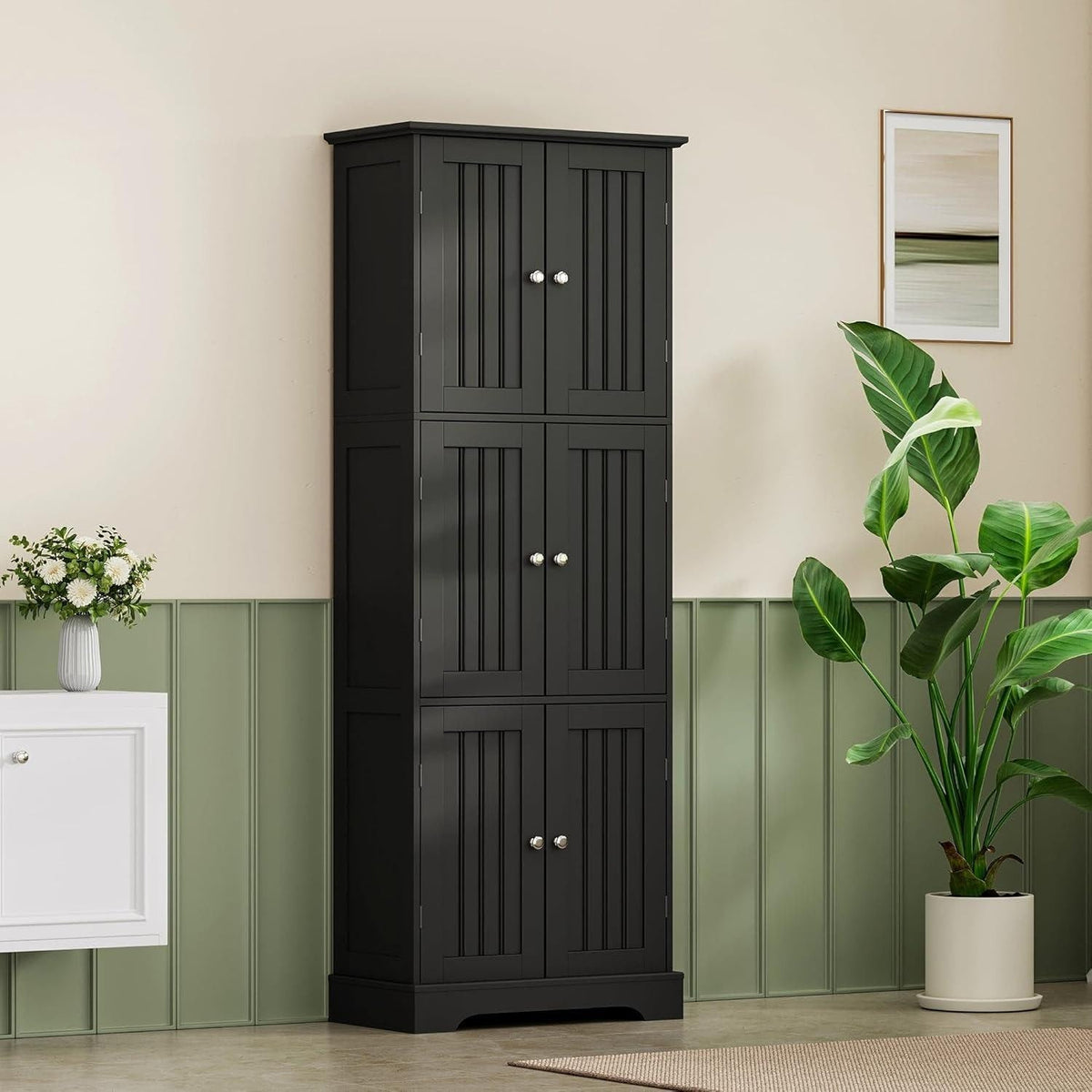 ChooChoo Tall Bathroom Storage Cabinet with 6 Doors & Adjustable Shelves, White Freestanding Pantry Cabinet