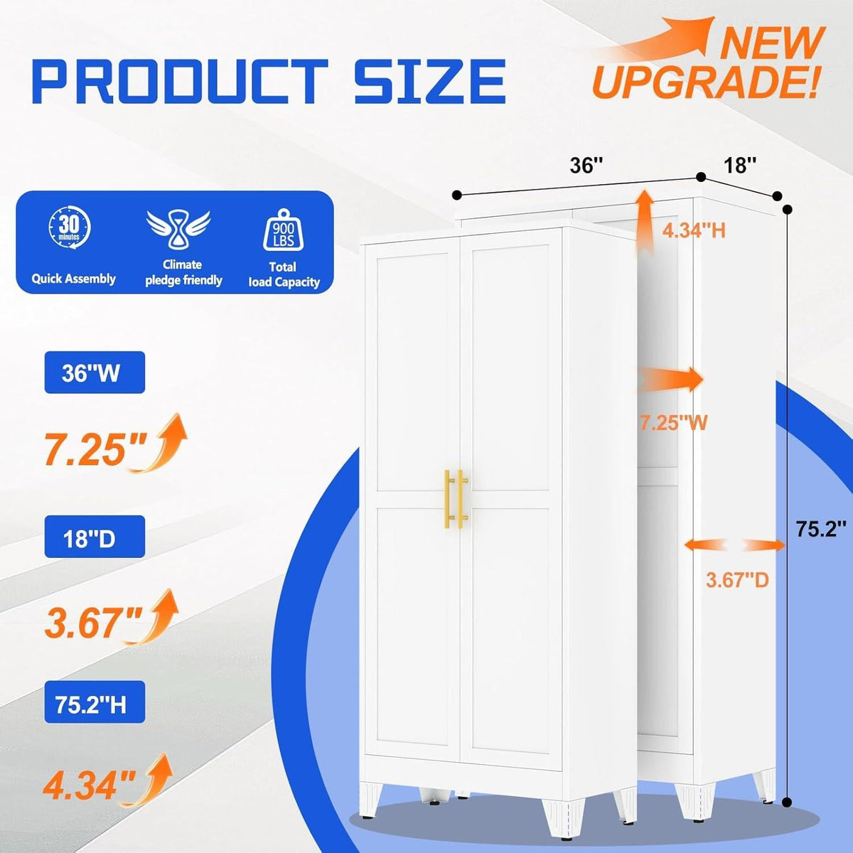 Tall White Steel Storage Cabinet, 2 Doors, 5 Adjustable Shelves