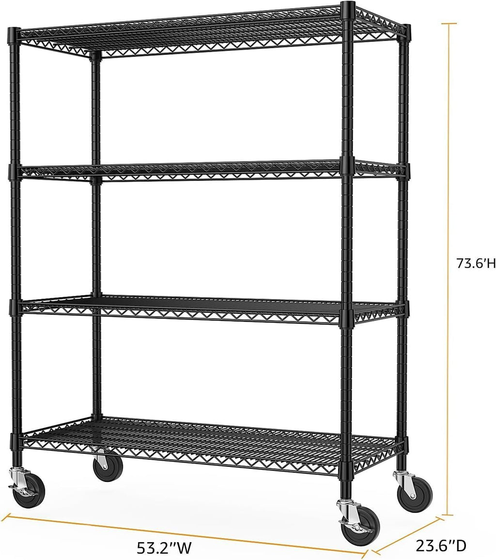 Heavy Duty Carbon Steel Shelving Unit with Wheels, Adjustable Garage Storage Rack