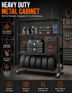 Heavy Duty Carbon Steel Shelving Unit with Wheels, Adjustable Garage Storage Rack