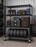 Heavy Duty Carbon Steel Shelving Unit with Wheels, Adjustable Garage Storage Rack