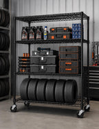 Heavy Duty Carbon Steel Shelving Unit with Wheels, Adjustable Garage Storage Rack