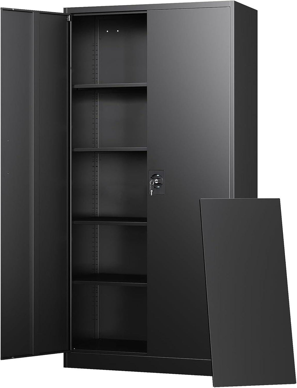 Heavy-Duty Steel Storage Cabinet, Lockable Double Doors, 5 Adjustable Shelves