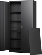 Heavy-Duty Steel Storage Cabinet, Lockable Double Doors, 5 Adjustable Shelves
