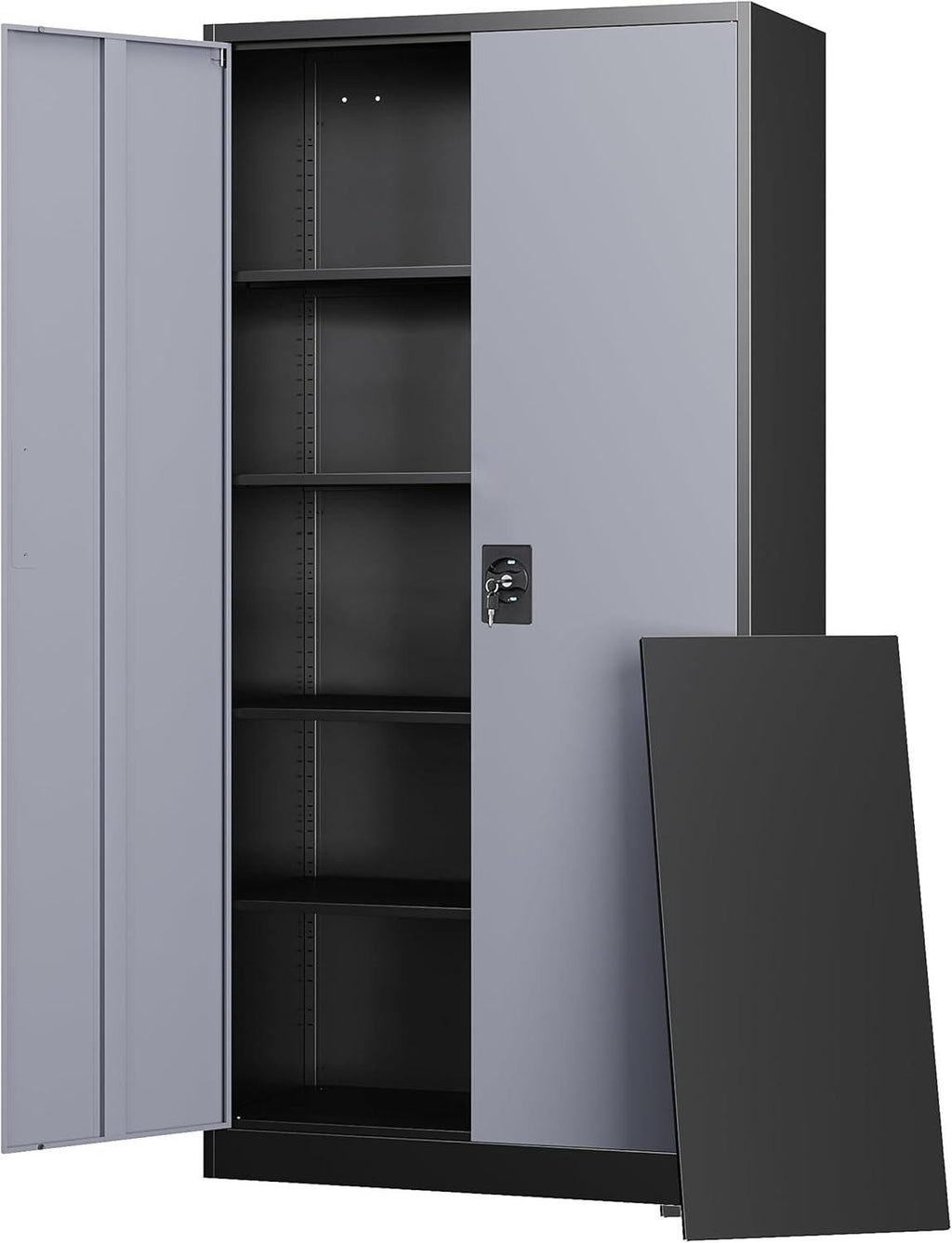 Heavy-Duty Steel Storage Cabinet, Lockable Double Doors, 5 Adjustable Shelves