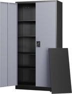 Heavy-Duty Steel Storage Cabinet, Lockable Double Doors, 5 Adjustable Shelves