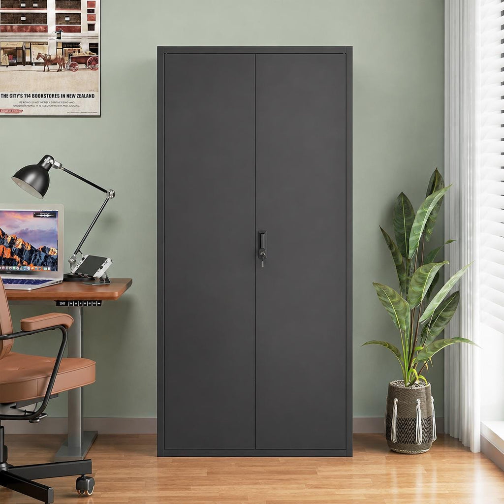 Heavy-Duty Steel Storage Cabinet, Lockable Double Doors, 5 Adjustable Shelves
