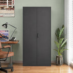 Heavy-Duty Steel Storage Cabinet, Lockable Double Doors, 5 Adjustable Shelves