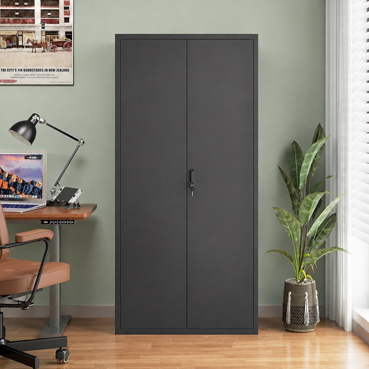 Heavy-Duty Steel Storage Cabinet, Lockable Double Doors, 5 Adjustable Shelves