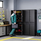Heavy-Duty Steel Garage Storage Cabinet, 4 Lockable Doors, Sliding Drawer, Adjustable Shelves