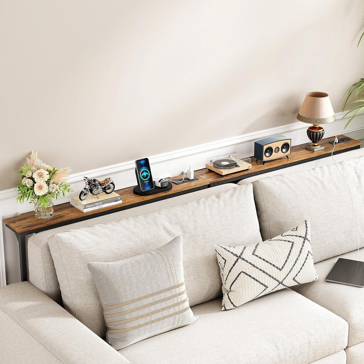 2-Pack Narrow Console Table, Adjustable Height, Rustic Industrial Sofa Table