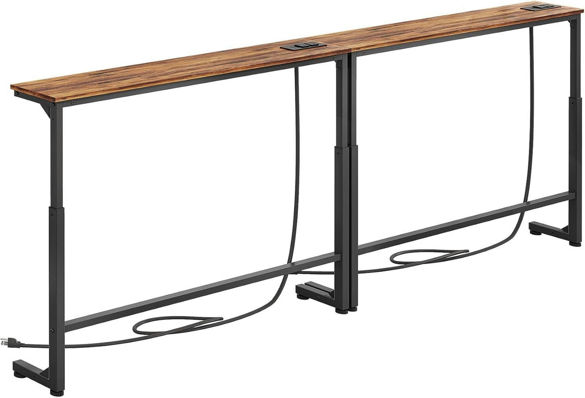 2-Pack Narrow Console Table, Adjustable Height, Rustic Industrial Sofa Table
