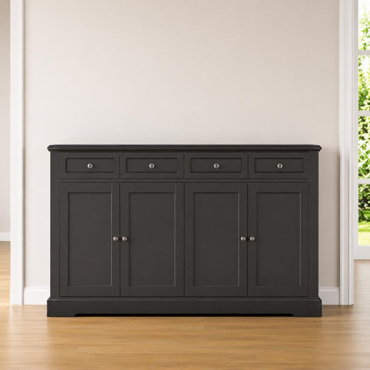 Modern Black Buffet Cabinet with Storage – 52.7” Kitchen Sideboard with Drawers & Adjustable Shelves, Coffee Bar Cabinet