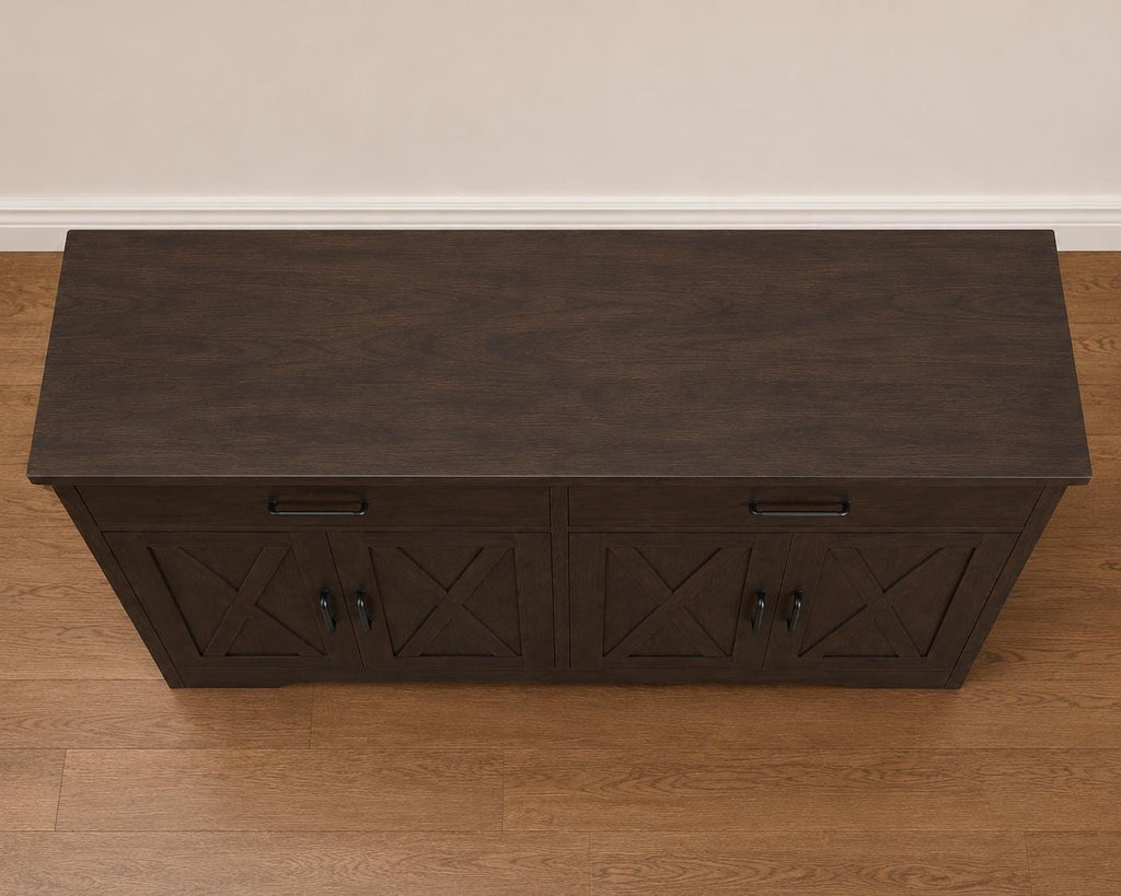 Modern Farmhouse Buffet Cabinet with Barn Doors, 47.2" Storage Sideboard Coffee Bar