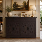 Modern Farmhouse Buffet Cabinet with Barn Doors, 47.2" Storage Sideboard Coffee Bar
