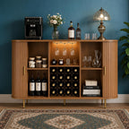 Mid Century Modern Wine Bar Cabinet with LED Lights & USB Ports