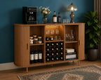 Mid Century Modern Wine Bar Cabinet with LED Lights & USB Ports