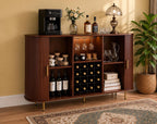 Mid Century Modern Wine Bar Cabinet with LED Lights & USB Ports