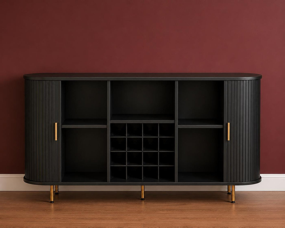 Mid Century Modern Wine Bar Cabinet with LED Lights & USB Ports