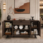 Mid-Century Modern Sideboard Buffet, 63" Wave Doors Storage Cabinet