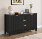 47.2" Black Fluted Sideboard Buffet Cabinet with Storage Drawers, Modern Credenza Console Table for Kitchen, Dining Room & Living Room