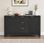 47.2" Black Fluted Sideboard Buffet Cabinet with Storage Drawers, Modern Credenza Console Table for Kitchen, Dining Room & Living Room