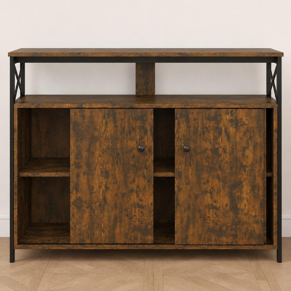 MWOOD Farmhouse Buffet Sideboard Cabinet with Storage, Sliding Door TV Console & Open Shelves for Living Room, Entryway  Kitchen