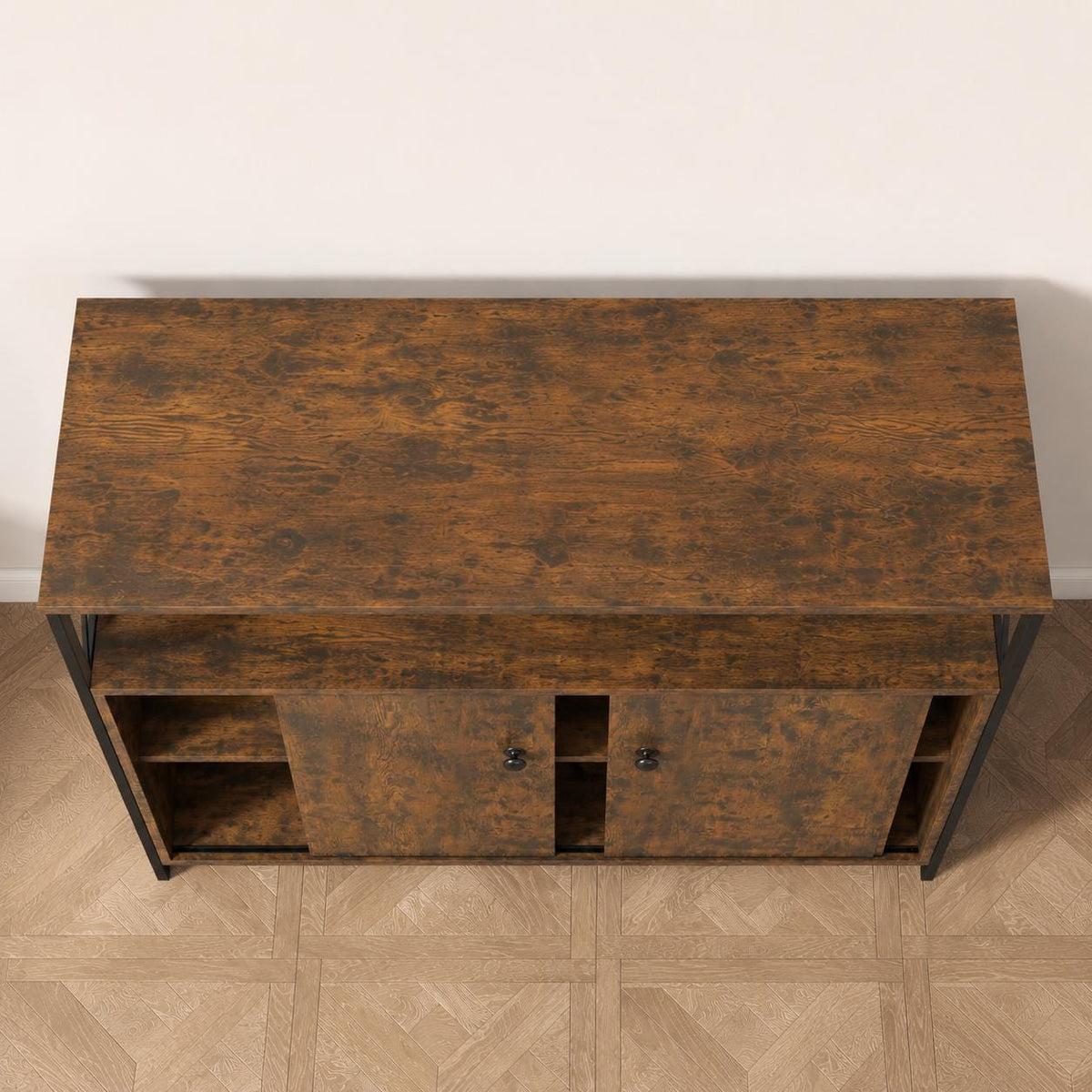 MWOOD Farmhouse Buffet Sideboard Cabinet with Storage, Sliding Door TV Console & Open Shelves for Living Room, Entryway  Kitchen