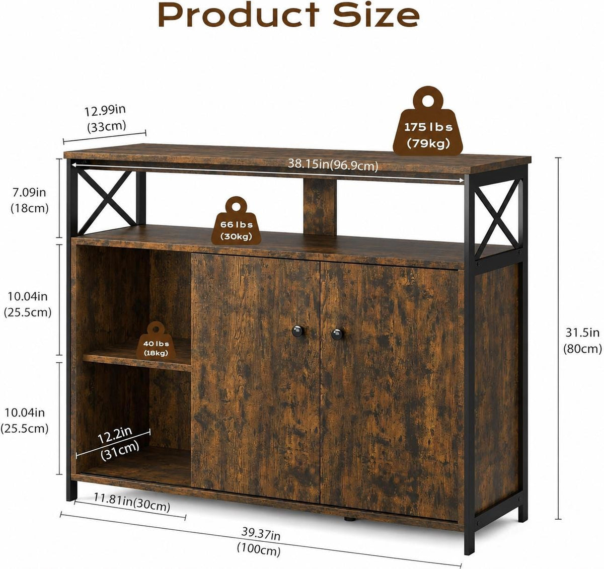 MWOOD Farmhouse Buffet Sideboard Cabinet with Storage, Sliding Door TV Console & Open Shelves for Living Room, Entryway  Kitchen
