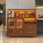 Wine Bar Cabinet with LED Lights & Glass Doors – Modern Storage Sideboard Buffet Cabinet